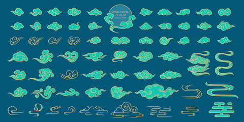 Chinese cloud element filled outline solid vector illustration