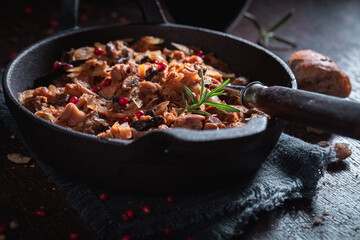 Hot cabbage and meat stew with cabbage and beef