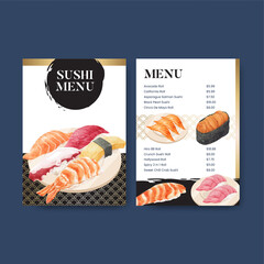 Menu template with premium sushi concept,waterolor style