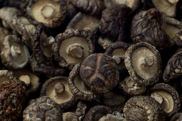 heap of dried shiitske mushrooms