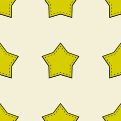 Yellow stitched with thread stars wallpaper. Seamless and repeated stars.