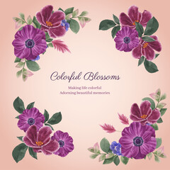 Bouquets with muave red floral concept,waterolor style