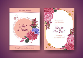 Card template with muave red floral concept,waterolor style