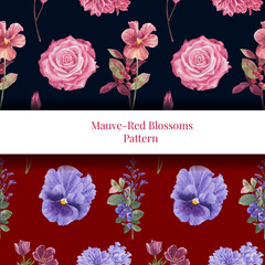 Pattern seamless with muave red floral concept,waterolor style