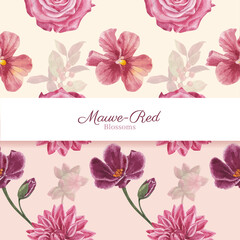 Pattern seamless with muave red floral concept,waterolor style