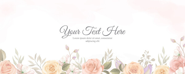 Elegant banner with soft color of blooming rose flower ornament
