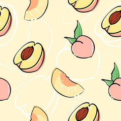 Peaches that we enjoy in hot summer. Peach background pattern. Summer fruit pattern.