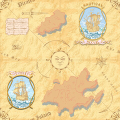 vector image of seamless texture of vintage nautical map in the style of medieval engravings