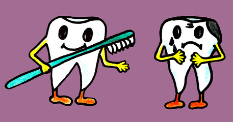 Cartoons of a bad and good tooth