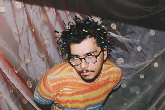 Portrait of queer young man with crazy hairstyle & fashion *3