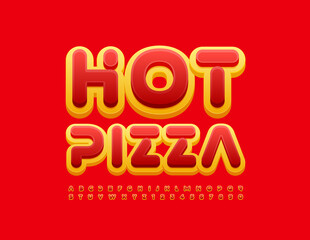 Vector colorful Banner Hot Pizza. Trendy 3D Font. Creative Alphabet Letters and Numbers set