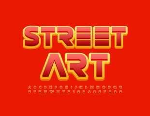 Vector bright poster Street Art. Red and Yellow modern Font. Trendy Alphabet Letters and Numbers set
