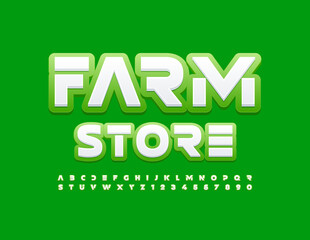 Vector Trendy Logo Farm Store. Original Bright Font. Creative Alphabet Letters and Numbers