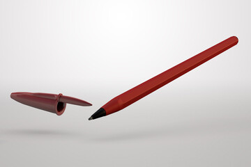 Simple red pen isolated background to a back to school 3D concept