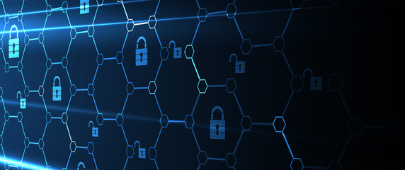 internet digital security technology concept for business background. Lock on circuit board