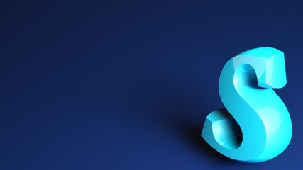 Blue background with S  letter - 3D rendering illustration