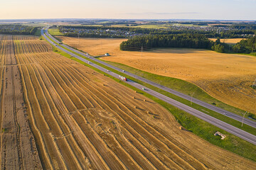 Nice view of the grain fields that are harvested in the autumn