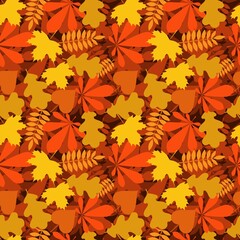 Naklejka na ściany i meble autumn leaves seamless pattern, orange and blue tones, simple cartoon flat style, isolated vector illustration, design for print, fabric, paper