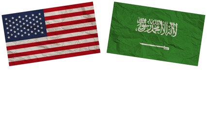 Saudi Arabia and United States of America Flags Together – Paper Texture Effect – Illustration