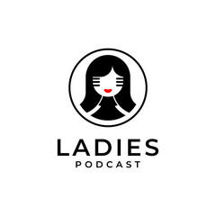 Podcast Ladies or Radio Logo design vector  combination of Microphone and Ladies icon