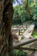 Remains of a Doric temple at Mon Repos park, Corfu Town, Greece