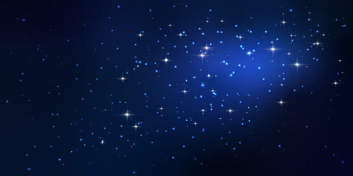 Astrology horizontal star universe background. Starry night sky, blue shining space with nebula. Milky way galaxy in infinity space. Vector illustration for wallpaper, website, prints, cover template