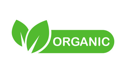 Organic icon. 100 percent organic product label. Organic food logo. Sticker of healthy, natural, eco product. Green emblem for use in the food industries. Vector illustration.