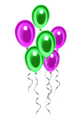 Beautiful festive balloons green
 and pink. Vector illustration isolated on white background.