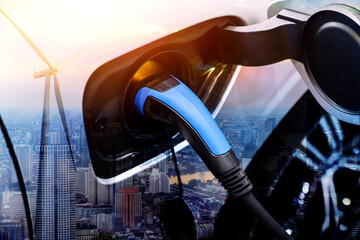 EV charging station for electric car in concept of green energy and eco power produced from...