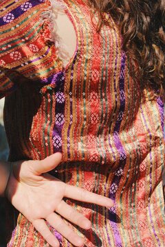 traditional turkish anatolian y&ouml;r&uuml;k patterns and symbols on ethnic costume texture