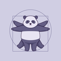 Cute panda vitruvian illustration concept