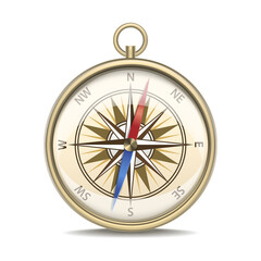 Realistic Detailed Metal Compass With Windrose Old Style Equipment Navigation Isolated On A White Background