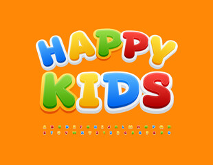 Vector cute poster Happy Kids. Funny bright Font. Playful set of Alphabet Letters and Numbers