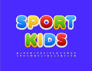 Vector playful sign Sport Kids. Bright creative Font. Colorful set of Alphabet Letters and Numbers