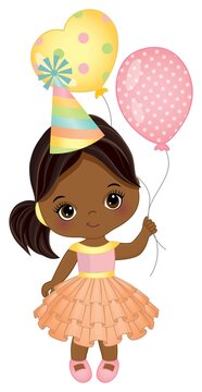 Cute Little African American Girl Holding Air Balloons