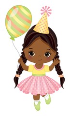 Cute Little African American Girl Holding Air Balloon