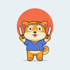 Naklejka premium Cute shiba dog shushi master design