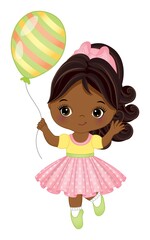 Cute Little African American Girl Holding Air Balloon