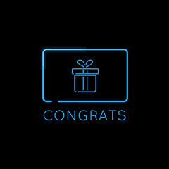 Congrats gift card glowing neon illustration