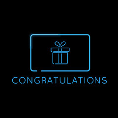 Congratulations gift card glowing neon illustration