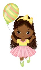 Cute Little African American Girl Holding Air Balloon