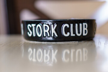 Barcelona, Spain - June 4, 2021. Stork Club ashtray. nightclub in Manhattan, New York. During its existence from 1929 to 1965