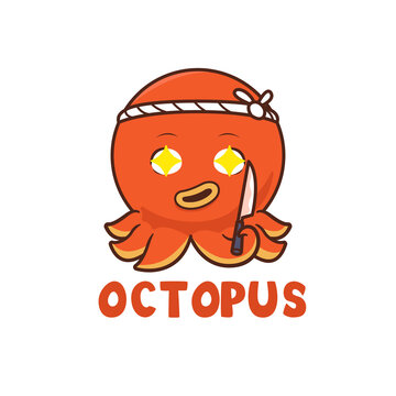 Octopus sushi master illustration, mascot logo design