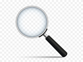 Realistic magnifying glass with shadow on a transparent background. Loupe for magnify. Vector illustration