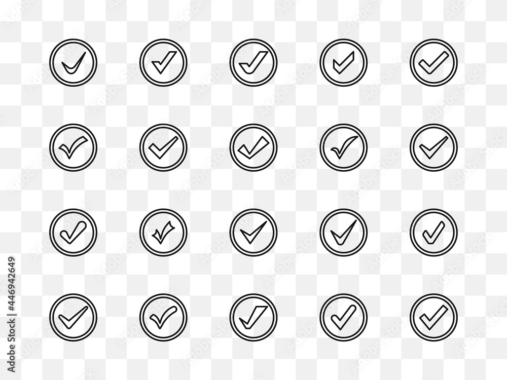 Fototapete set of check mark in black in circle. check marks or ticks. black confirm symbol. vector icon confir