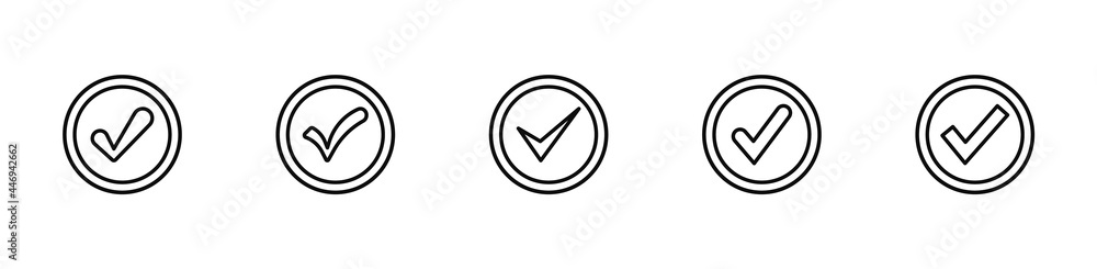Fototapete set of check mark in black in circle. check marks or ticks. black confirm symbol. vector icon confir