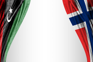 Flag of Libya and Norway with theater effect. 3D illustration