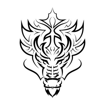 Black and white line art of dragon head. Good use for symbol, mascot, icon, avatar, tattoo,T-Shirt design, logo or any design.