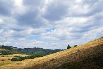 Valley field landscape in Banská Štiavnica, Slovakia