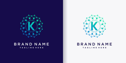 Abstract business logo design technology initial letter k with line art and dot style